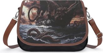 Generic Pirate Ship Sea Monster Tentacles Leather Crossbody Bags for Women Messenger Handbag Purse Shoulder Bag