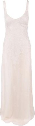 Elisabetta Franchi Maxi-jurk - Dames - Avondkleed - Beige - S - Polyester - Kleedjes