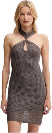 Guess Minka Lurex Jurk - Dames - Feestkleedjes - Bruin - L - Polyester - Kleedjes