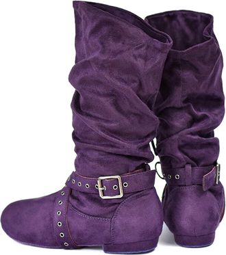 Generic Jouncing Suede Sole Boot Step Women Latin Dance Boots Salsa Shoe Long Warm Up Line Shoes West Coast Swing Dance Boots(Purple,7.5US)