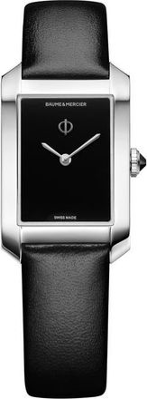 Baume & Mercier Hampton 10760 Tank Leather Strap Watch, 22mm x 35mm in Black at Nordstrom
