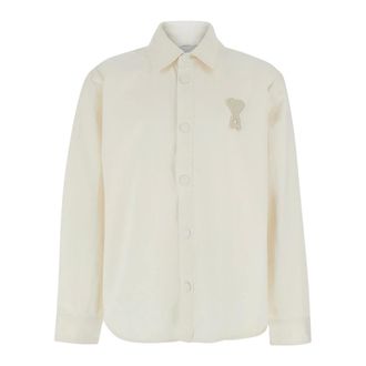 Ami Casual Shirts, male, White, Size: L Cotton Knitted Ami De Coeur Overshirt