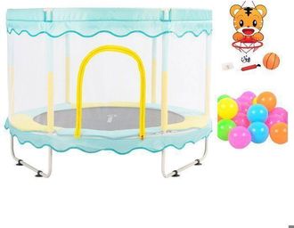 OEM Foxsport Trampol&iacute;n Para Ni&ntilde;os, 150&times;150&times;110cm, Equipado Con Una Canasta Y Pelotas De Pl&aacute;stico, Coj&iacute;n Rebotador, Carga 100kg - Azul