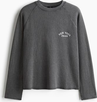 H&M Langarmshirt mit Waffelstruktur in Regular Fit - Grau