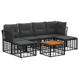 vidaXL Conjunto De Sof&aacute;s De Exterior 7 Pcs Negro Y Gris Oscuro Vidaxl