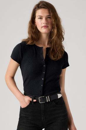 Levi's Rory Button Short-Sleeve Top - Donna - XS - Nero / Anthracite Night Rib