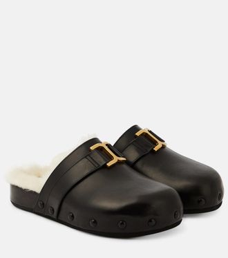 Chloé Chloé Marcie leather and shearling slippers