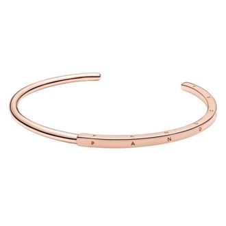 Pandora Signature 14k Rose Gold-Plated I-D Open Bangle, Size 17.5 cm
