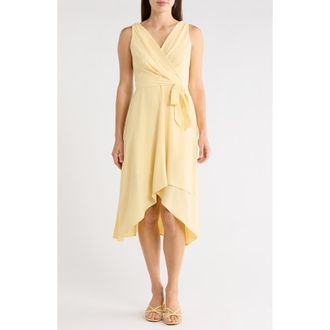Connected Tie Belt Faux Wrap High-Low Dress in Butter at Nordstrom Rack, Size 14