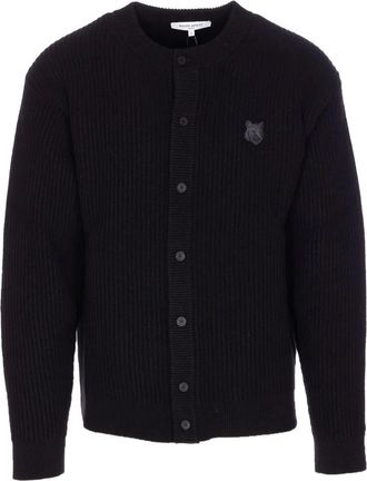 Maison Kitsuné Fox Head Wool Ribbed Cardigan
