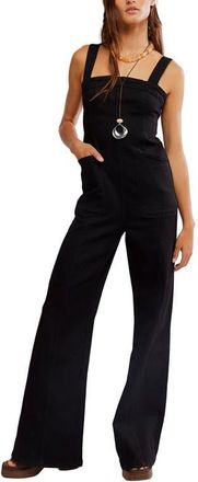 Free People Suns Out Denim Bootcut Jumpsuit in Black Knight at Nordstrom, Size X-Small