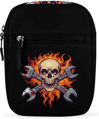 Generic Skull Wrench Flames Mechanic Crossbody Bag Adjustable Satchel Cute Shoulder Bag Lightweight Sling Bags