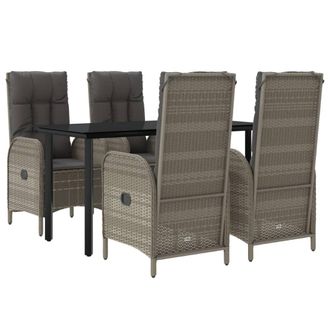 vidaXL Set Comedor Jard&iacute;n 5 Pzas Y Cojines Rat&aacute;n Sint&eacute;tico Negro Gris Vidaxl