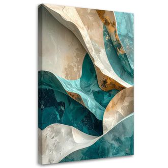 Feeby Cuadro En Lienzo, Olas Abstractas L&iacute;neas Efecto 3d Turquesa Beige, 80x120