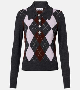 Self Portrait Argyle wool polo sweater