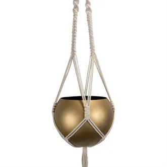 Foreside Home And Garden Macrame Hanging Planter with Gold Metal Planter Round Pot at Nordstrom