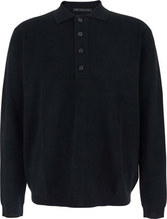 low brand Black Sweater With Polo Shirt Style Collar And Long Sleeves In Wool Man