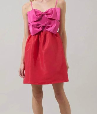 Sugarlips Tizza Bow Color Block Mini Dress In Red And Pink