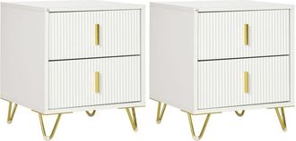 HOMCOM Homcom - Conjunto de 2 mesitas de noche moderna mesillas de noche con 2 cajones y patas de metal carga 40 kg 40x40x47 cm blanco