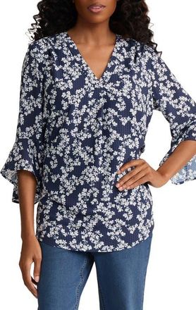Jones New York Floral Print Woven Shirt in Pacific Navy/natural White at Nordstrom, Size X-Small