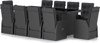 vidaXL Set comedor de jardín 11 piezas y cojines ratán sintético negro Vidaxl
