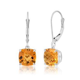 MAX + STONE 14k Solid White Gold Gemstone Dangle Leverback Earrings (8mm)