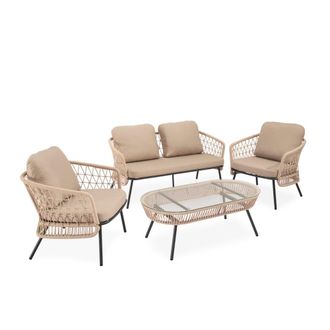 Koketto Home Conjunto de sofas de jard&iacute;n beige de 4 plazas con mesa