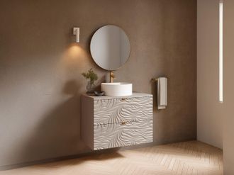Vente-Unique Mobile bagno sospeso texturizzato con lavabo dappoggio rotondo - Beige - 80 cm - RINAREL