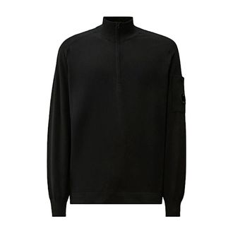 C.P. Company Zip-throughs, male, Black, Size: M Cotton Crepe Half Zip Sweater
