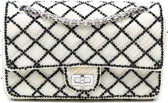 Chanel Womens Pre-owned Reissue 2.55 Quilted Sequined Mesh Double Flap 225 - Ivory Textile - One Size