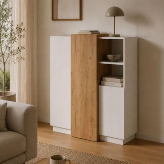Dmora Credenza Gasima, Aparador 8 Estantes, Puertas Abatibles, 3 Puertas, 100x45x134h Cm Blanco