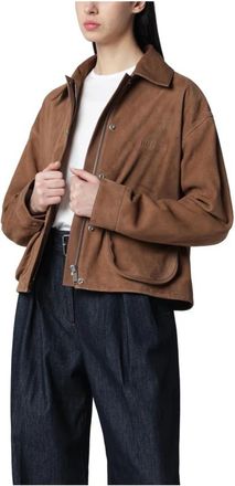 Halfboy Cropped Leren Parka - Dames - Leren en Su&egrave;de Jassen - Bruin - M - Leer - Jassen