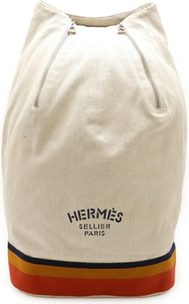 Herm&egrave;s Natural Navy Orange Yellow Canvas Shoulder Bag Sling Bag (Pre-Owned)