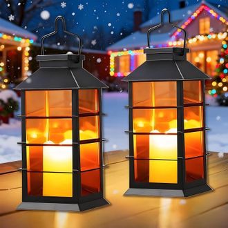 No Brand Juego De 2 Faroles Solares De Jard&iacute;n Para Exteriores Con Luces Led Intermitentes Tipo Vela, L&aacute;mparas Colgantes Impermeables Ip44, Decoraci&oacute;n Para Terr