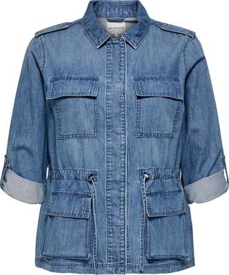 Only Carmakoma Jeansjacke ONLY CARMAKOMA CARKENYA L/S UTILITY DNM JKT AKM, Damen, Gr. 42, medium blau denim, Denim/Jeans, Obermaterial: 100% Baumwolle, unifarben, mi