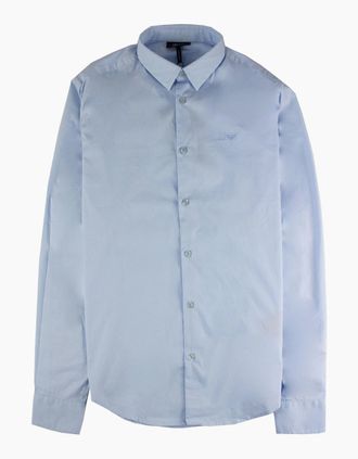 Armani Jeans Mens Armani Jeans Aj Embroidered Logo L/s Shirt Azzurro - Blue - Size: Regular/36