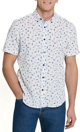 ConStruct Sailboat Print Short Sleeve Seersucker Button-Up Shirt in White/Blue/Pink at Nordstrom Rack, Size Xx-Large