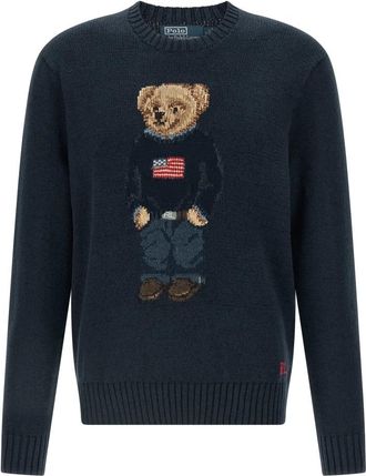 Polo Ralph Lauren Bear Katoen-Linnen Sweater - Heren - Ronde hals truien - Blauw - L - Katoen - Truien & Vesten