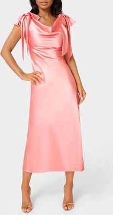 Bebe Shoulder Tie Satin Midi Dress in Coral at Nordstrom Rack, Size X-Small