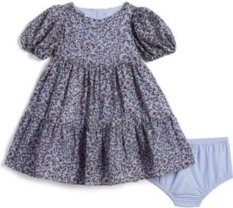 Pippa & Julie Kids Olive Boho Floral Print Party Dress & Bloomers in Blue at Nordstrom, Size 12M