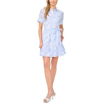 CeCe by Cynthia Steffe Tie Waist Shirtdress in Blue/Ultra White at Nordstrom, Size 00