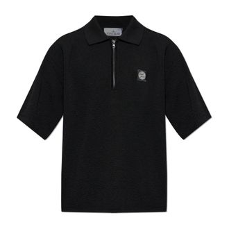 Stone Island Polo Shirts, male, Black, Size: 2XL Polo Shirt With Logo Patch