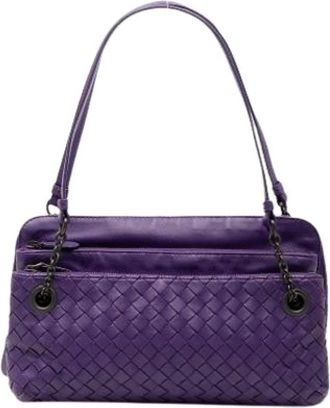 Bottega Veneta Pre-owned Woven Shoulder Bag - Dames - Vintage Schoudertas - Paars - ONE Size - Leer - Vintage