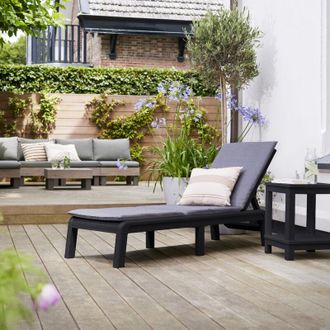 Keter 2 x Keter Atlas Sun Lounger Bed Chair With Cushion Garden Seat Graphite Grey