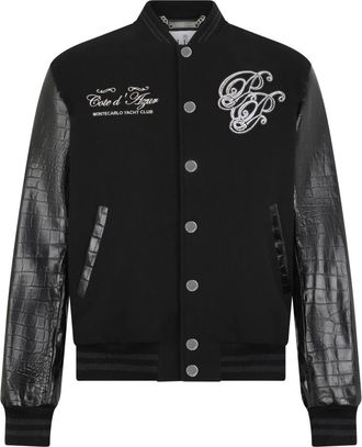 Philipp Plein Varsity Bomber Jacket Teddy Racer - Heren - Bomber jackets - Zwart - L - Wol - Jassen