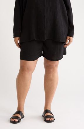 Eileen Fisher Organic Cotton Drawstring Shorts in Black at Nordstrom, Size 2X