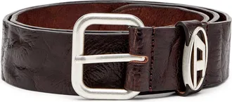 Diesel 3.9cm logo-plaque wrinkled leather belt - Belts - Unisex - Brown