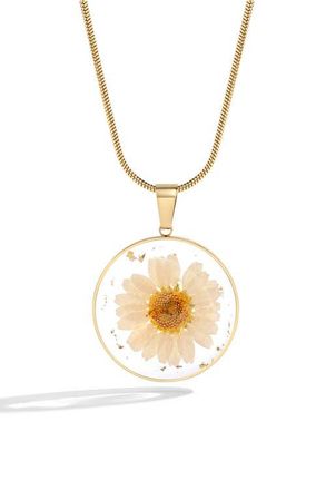 Mint & Lily Pressed Birth Flower Necklace in Gold-Tone /February Violet at Nordstrom