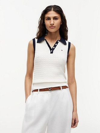 Tommy Hilfiger Jersey tipo polo slim sin mangas de punto trenzado