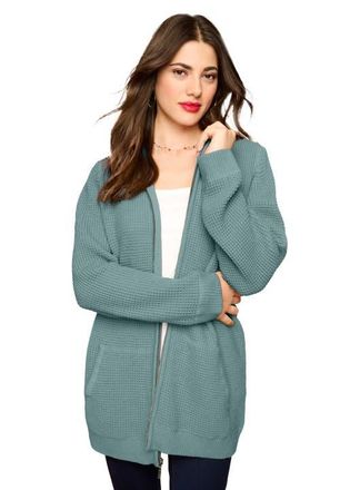 Roaman's Plus Size Waffle Knit Zip-Front Relaxed Hoodie in Cool Sage at Nordstrom, Size Medium